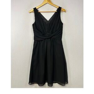 Cocktail Wedding Dove & Dahlia Womens 6 Black Ruched V-Neck Chiffon A-Line Dress
